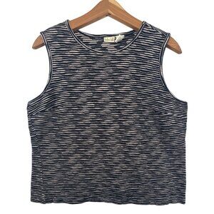 Linden Hill Womens Tank Top Sz L Black/Beige Striped Slvless Stretch Knit City